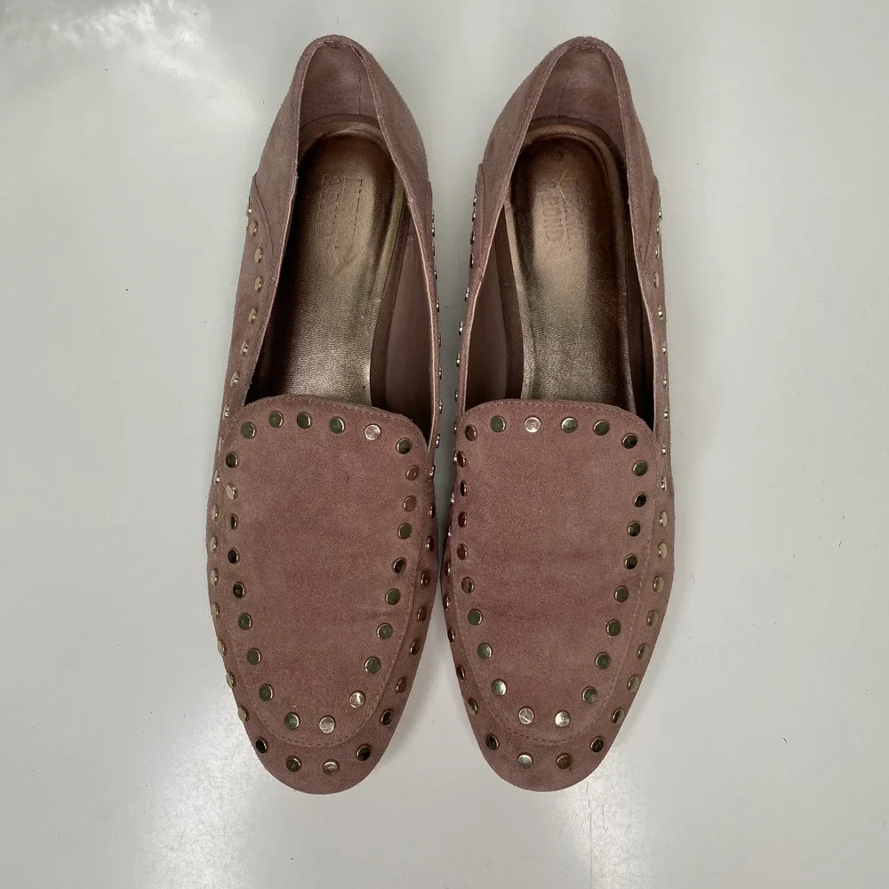 Bleecker & Bond Arianna Studded Suede Loafer Blush Pink Cottagecore Preppy Sz 10